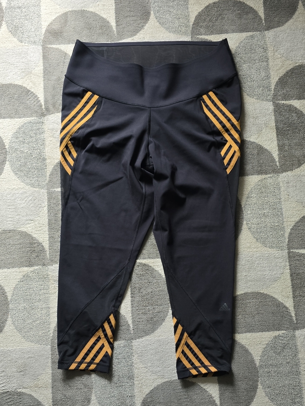 Black Athletic Capri Leggings with Gold Stripes